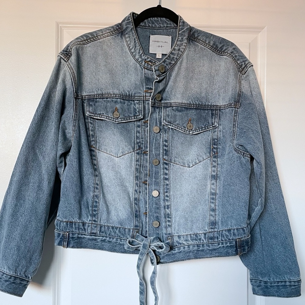HABITUAL Collarless Drawstring Denim Jacket